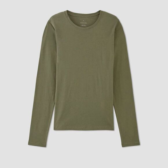 Everlane The Organic Cotton Long-Sleeve Crew Kalamata Olive - Picture 4 of 9